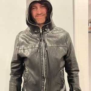 All Saints Hooded Leather Jacket